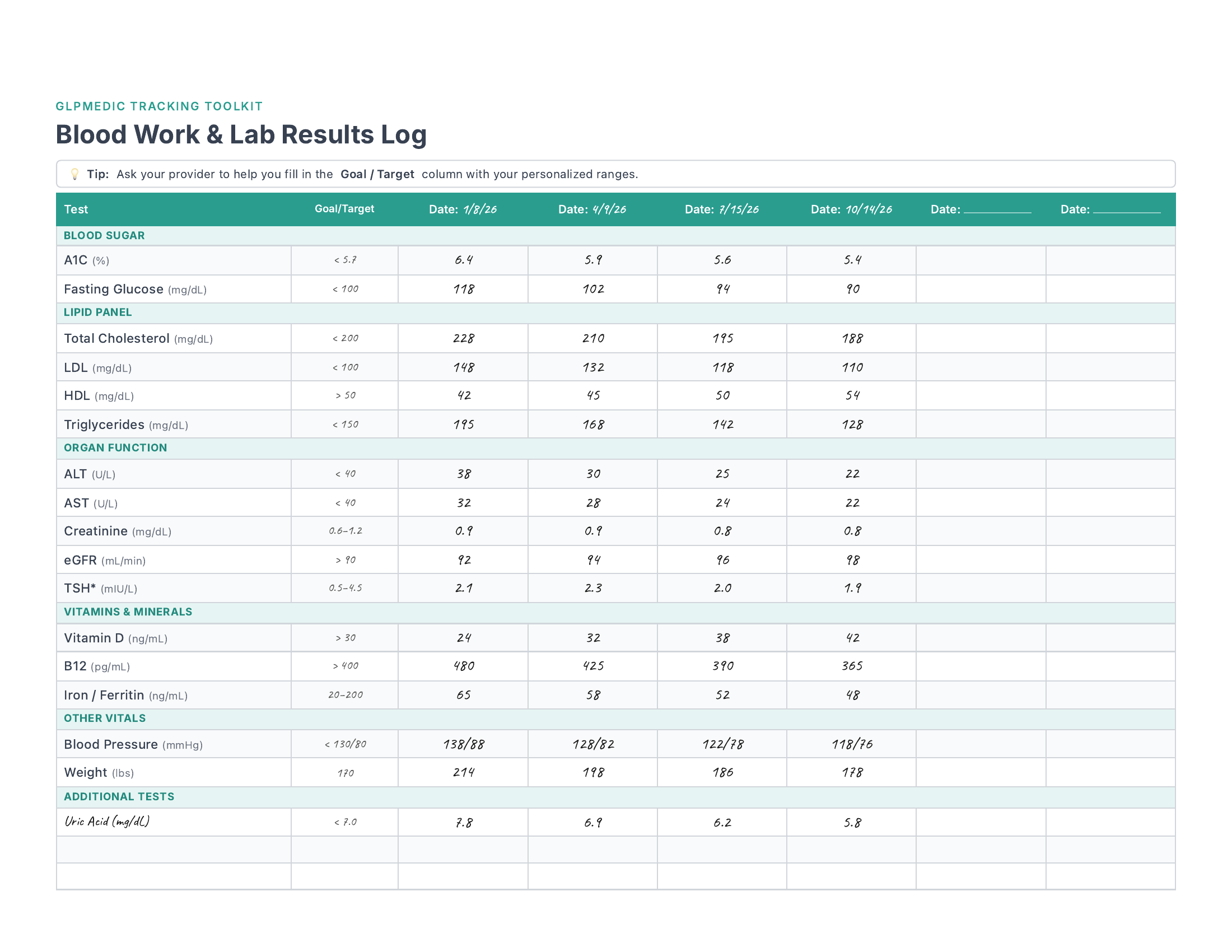 Blood Work & Lab Results Log preview