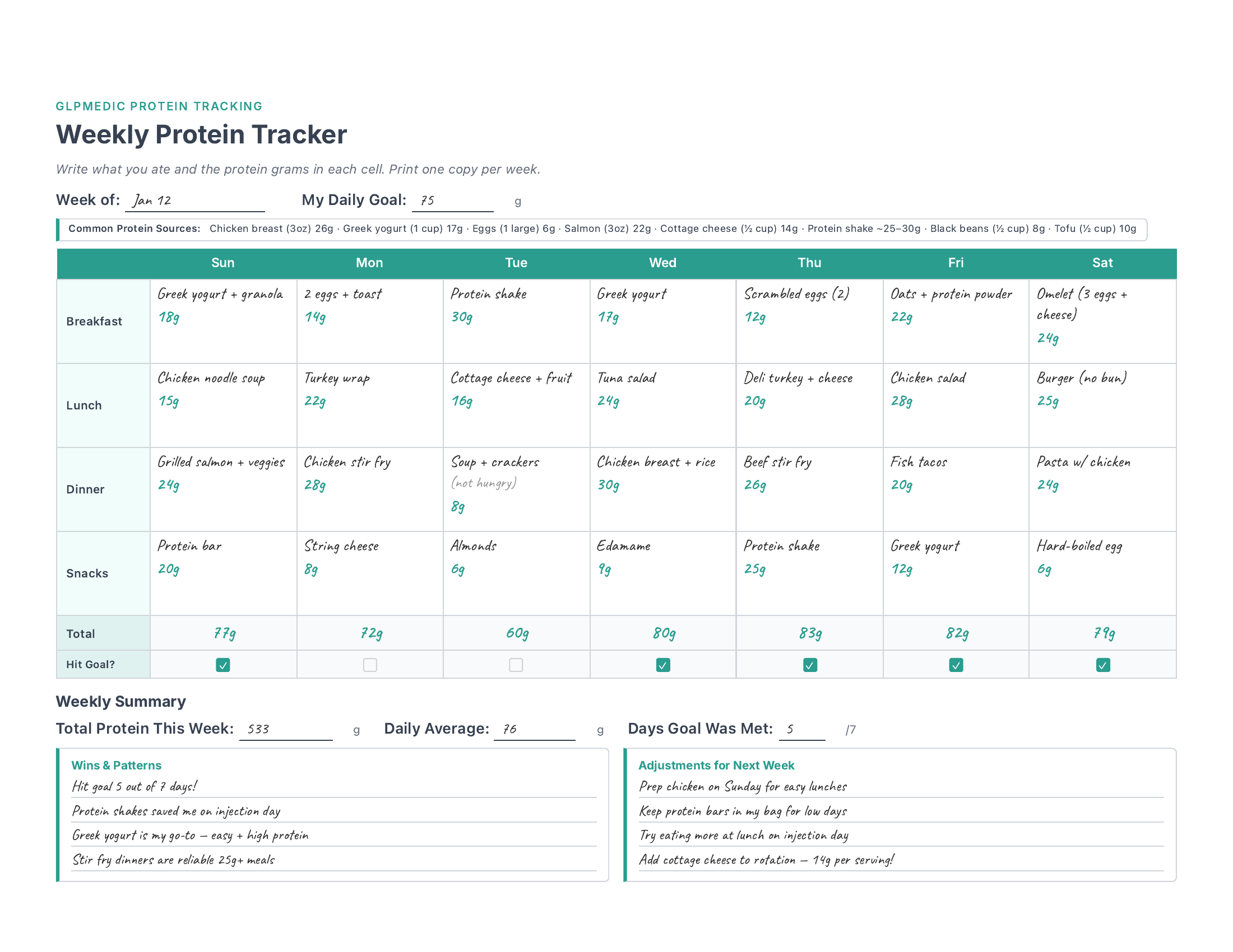 Weekly Protein Tracker preview