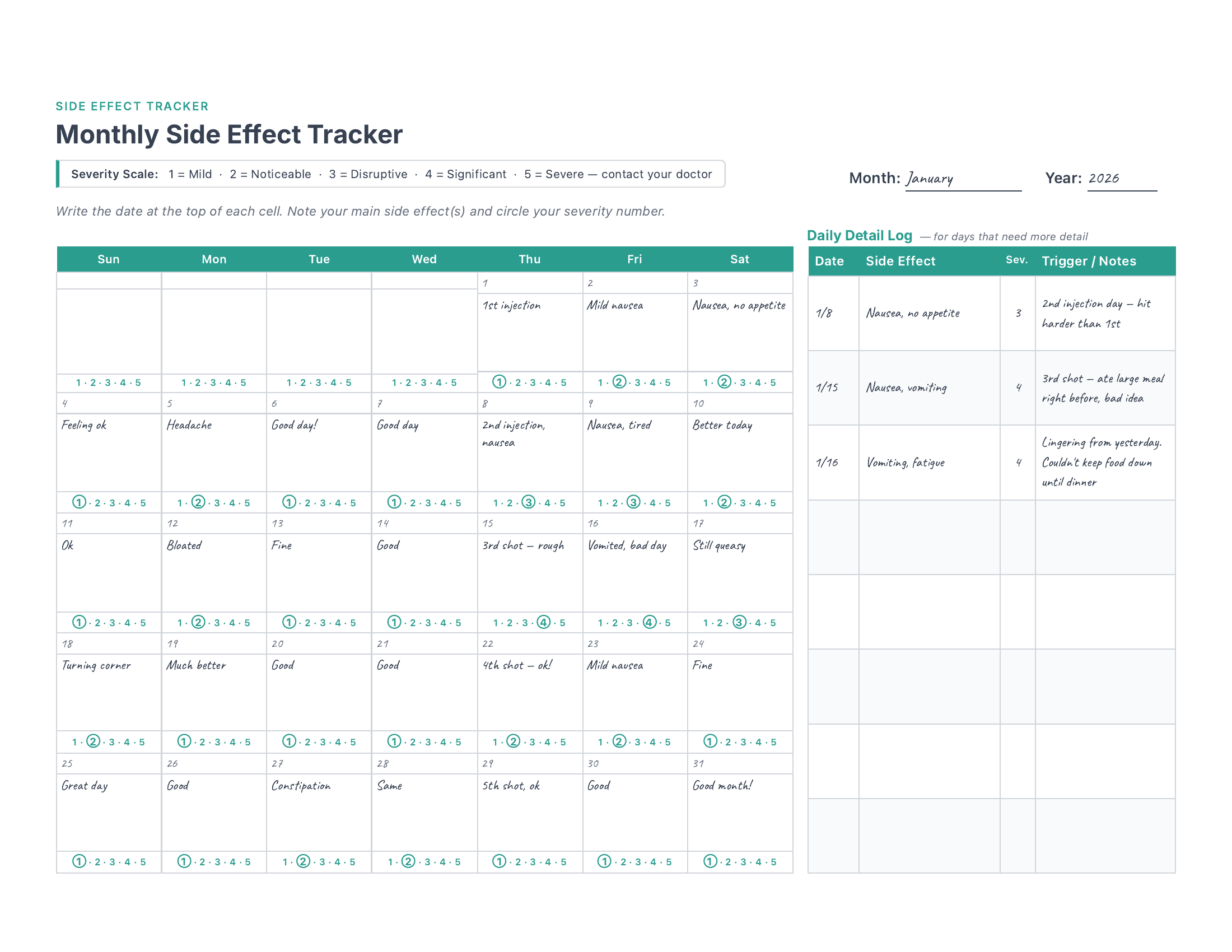 Monthly Side Effect Tracker preview